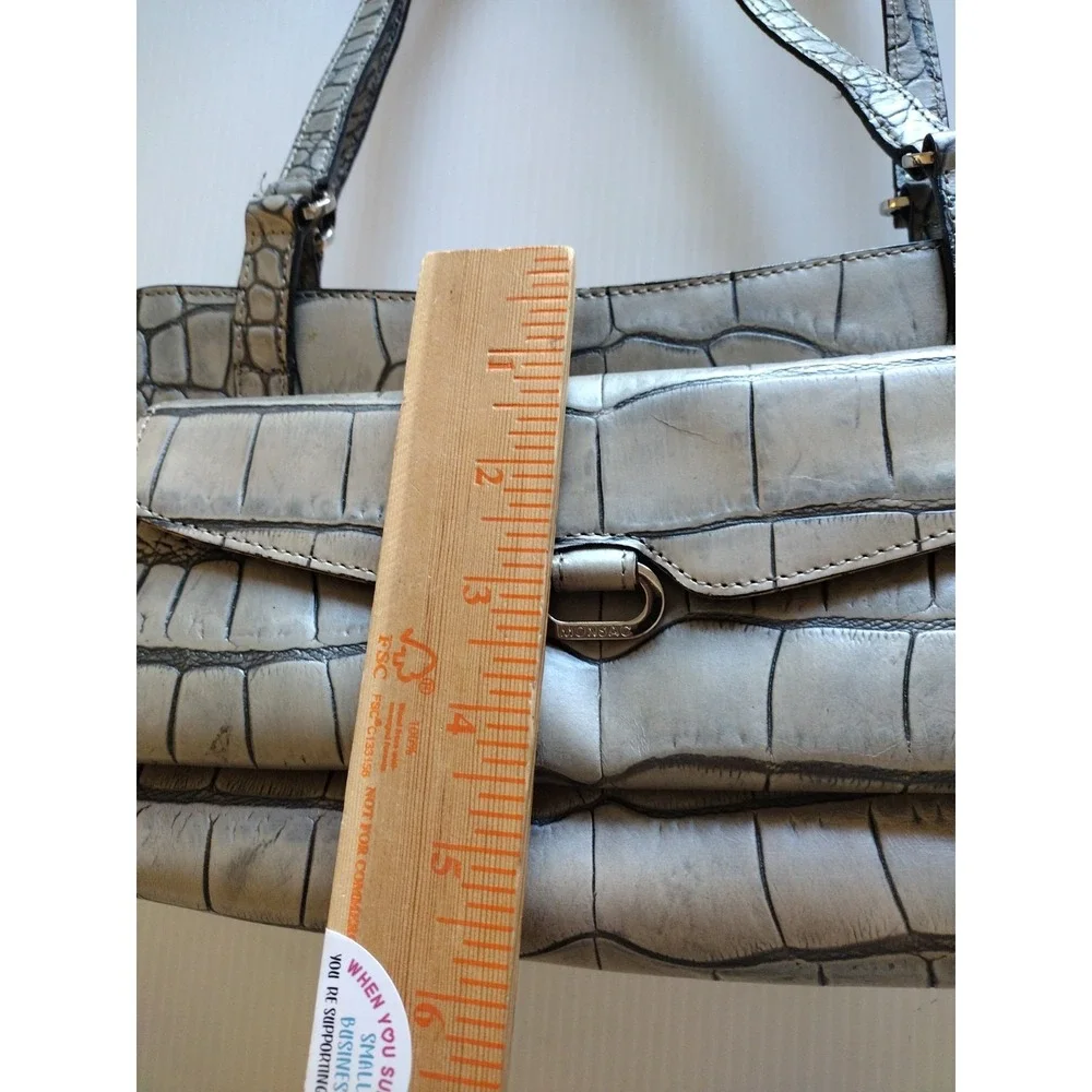 monsac 100% Genuine leather handbag Womans Gray Shoulder Bag Animal‎ Embossed